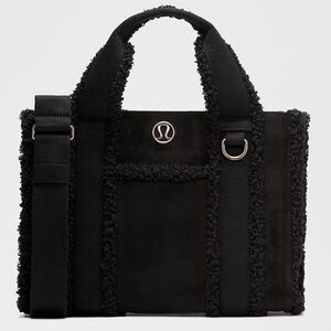 Lululemon Black Boxy Mini Tote Faux Shearling Trim Bag